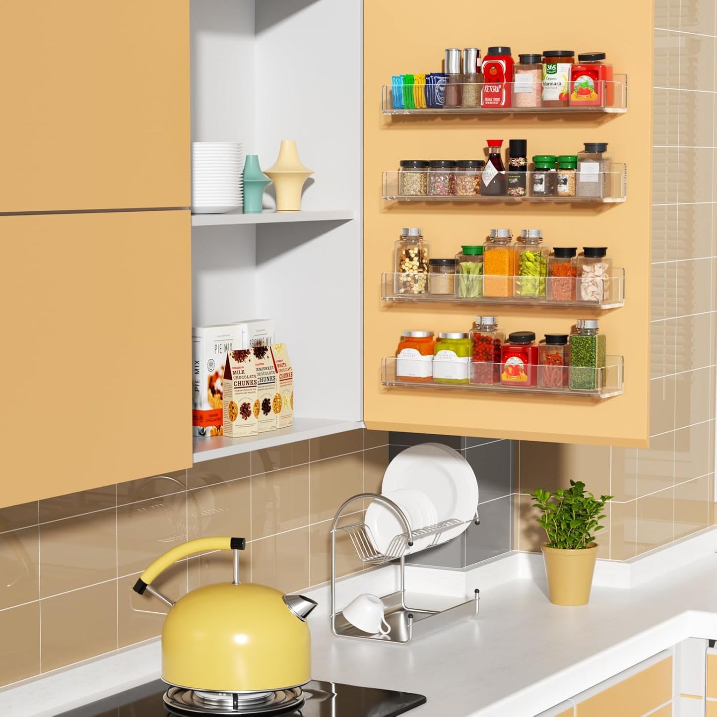 NIUBEE Wall Mounted Spice Rack Organizer, 3 Pack Clear Acrylic Shelf Storage Holder for Kitchen Pantry