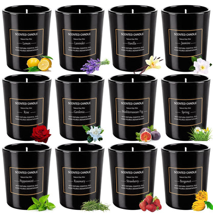 12 Pack Scented Black Candles Gift Set for Dad, Soy Wax Aromatherapy Candles for Home, 12 Masculine Fragrances, Gift from Daughter/Son for June Holiday, Stress Relief & Relaxation for Men