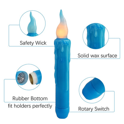 Gedengni Magical Candlesticks Flameless Taper Candle, 4pcs Real Wax LED Tapered Candles Remote Dipped Candle 6inch Battery Chandelier for Enchanting Weddings and Harry Potter Inspired Vigils(Blue)