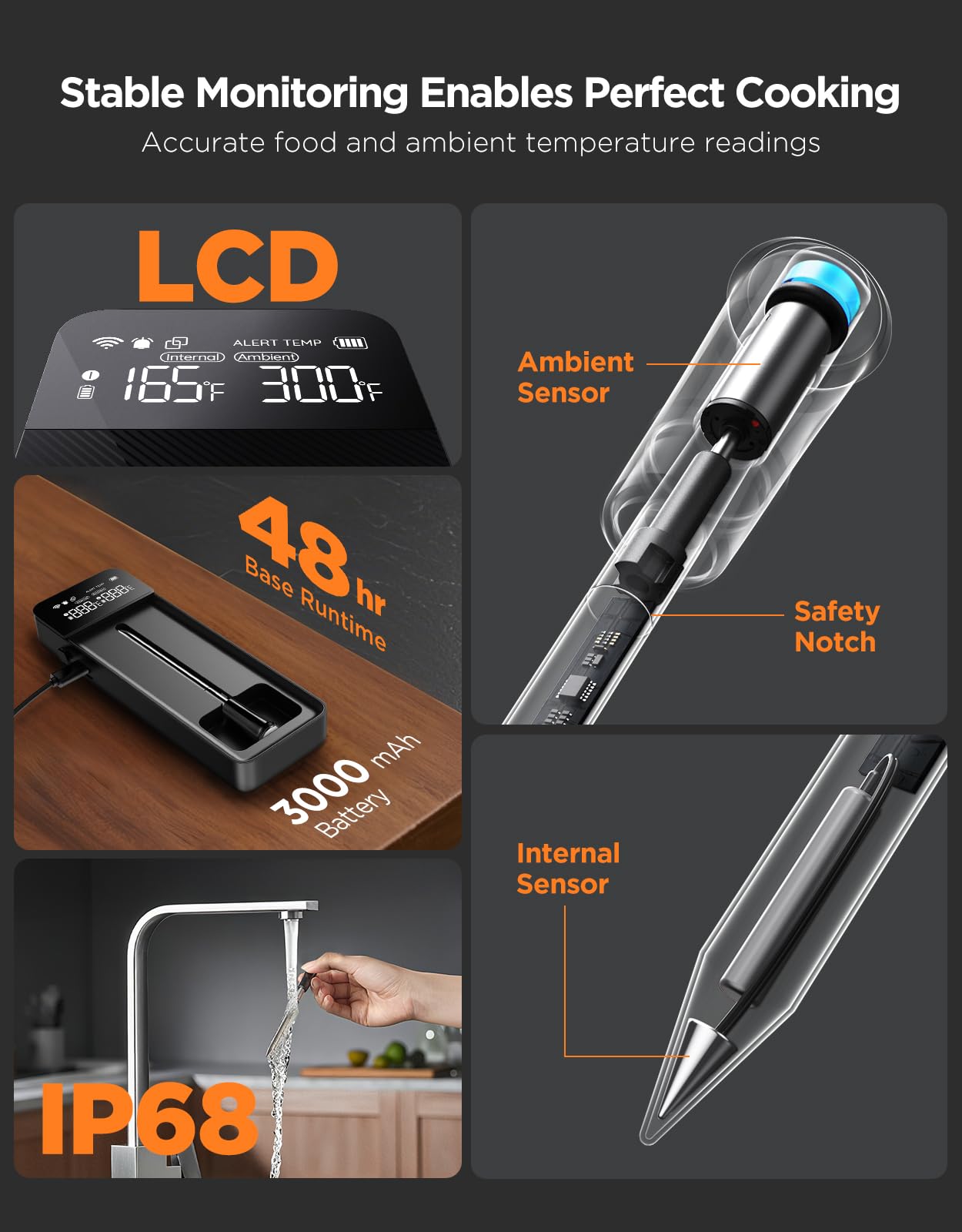 GoveeLife Smart Wireless Meat Thermometer with Bluetooth WiFi Ultra Range, Digital Oven Thermometer with Accuracy ±1.8°F, Charge Magnetic Base, Alarm, Kitchen Tools Suitable for BBQ, Grill, Smoker