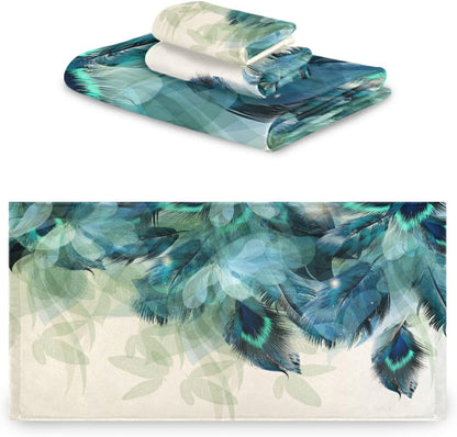 HATESAH Set,Soft 3 Towels,1 Towel,1 Towel,1 Bath Towels Absorbent Watercolor Peacock Feather Teal Turquoise Floral