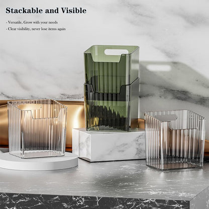 4 Pack Wall Organizers and Storage - Clear Acrylic Cabinet Door Organizer Bins, Adhesive Remote Control Holder, Space-Saving Stackable Wall Storage for Bathroom, Kitchen, Pantry, RV, Dorm, Office