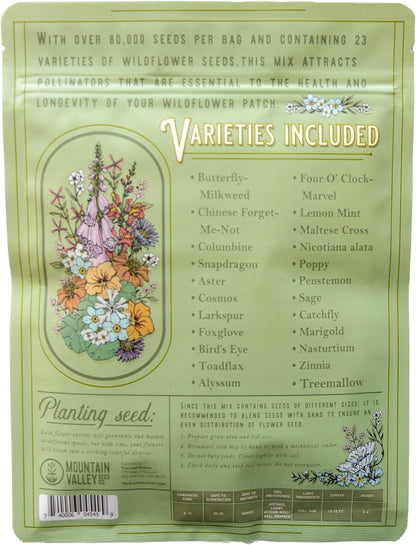 Wildflower Seeds Bulk, 2 Oz. – 80,000+ Seeds Butterfly & Hummingbird Mix, 23 Non-GMO Varieties for Pollinator Planting
