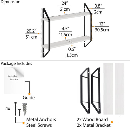 24" 2 Wallniture Ponza Floating Shelves for Living Room Decor, Bookshelf Wall Decor, Tier Bathroom Organizer & Kitchen