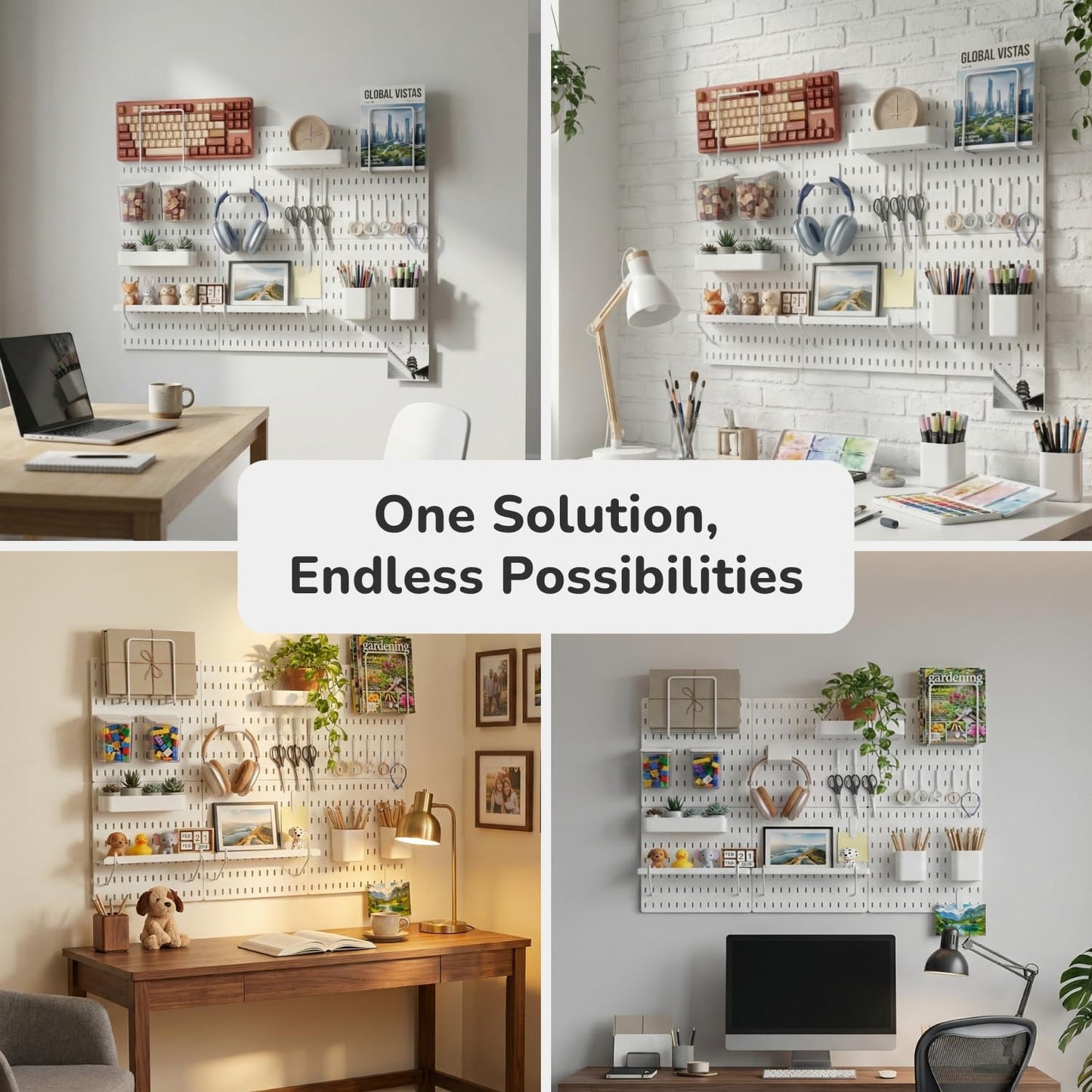 Keepo Peg Board Wall Organizer – Plastic Pegboard Panels, Modular Peg Board Storage System for Home Office, Craft Room, Gaming Setup (White, 33″×22″)