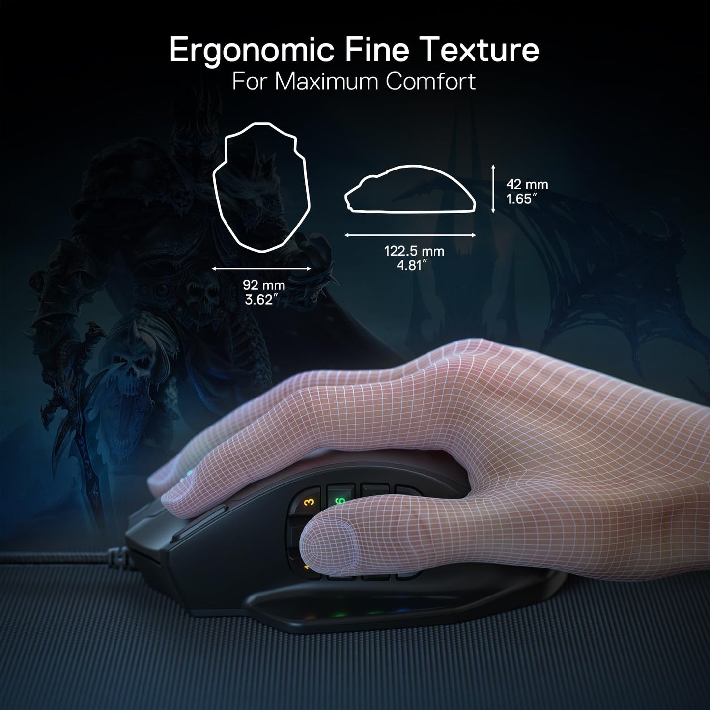 Redragon M913 Impact Elite Wireless Gaming Mouse, 16000 DPI Wired/Wireless RGB Mouse with 16 Programmable Buttons, 45 Hr Battery and Pro Optical Sensor, 12 Side Buttons MMO Mous