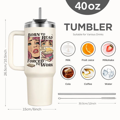 Shqiueos Funny Book Lovers Gifts for Women 40oz Tumbler with Handle and Straw Lid, Christmas Bookish Gifts, Reading Gift for Reader, Librarian, Nerd, Bookworm Cup Water Bottle, Book Themed Present