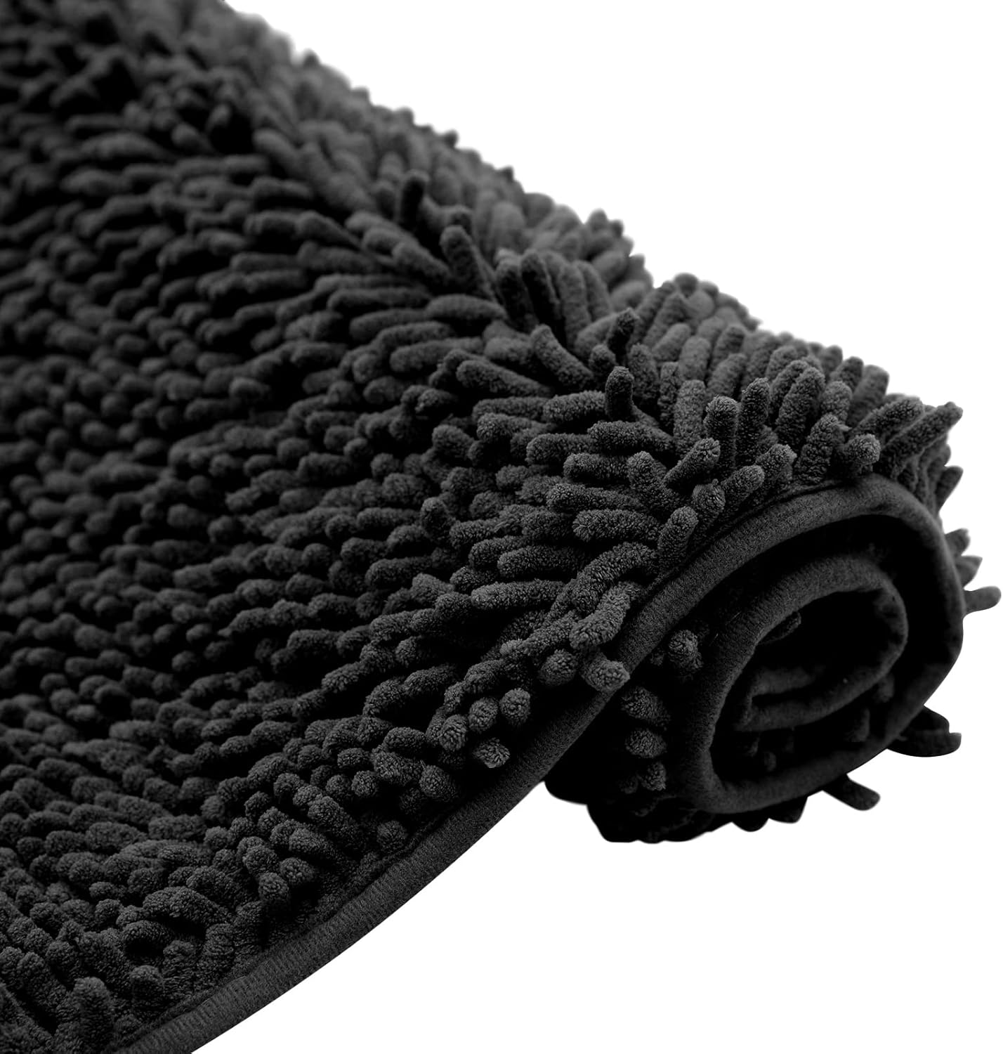 Non-Slip Bath Rug, Extra Soft Microfiber Bedroom Shag Carpet with Anti-Slip Backing, 12 x 24 Inches, Black