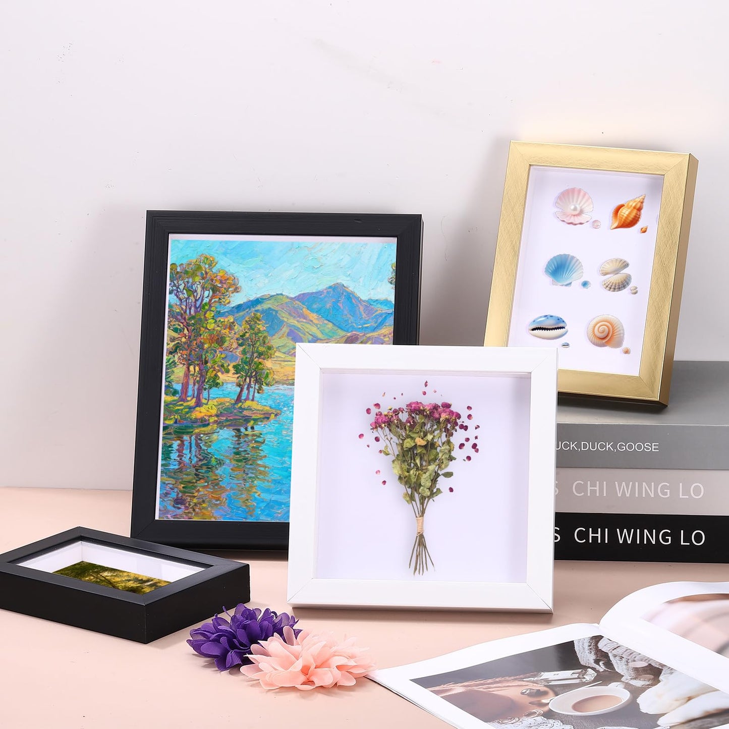 uxcell 4x6 Inch Shadow Box Display Frame, 2cm Deep Photo Shadow Box Plastic Display Case Wall Mount & Tabletop Display for DIY Photos Flowers Memorabilia Wedding Birthday, Gold