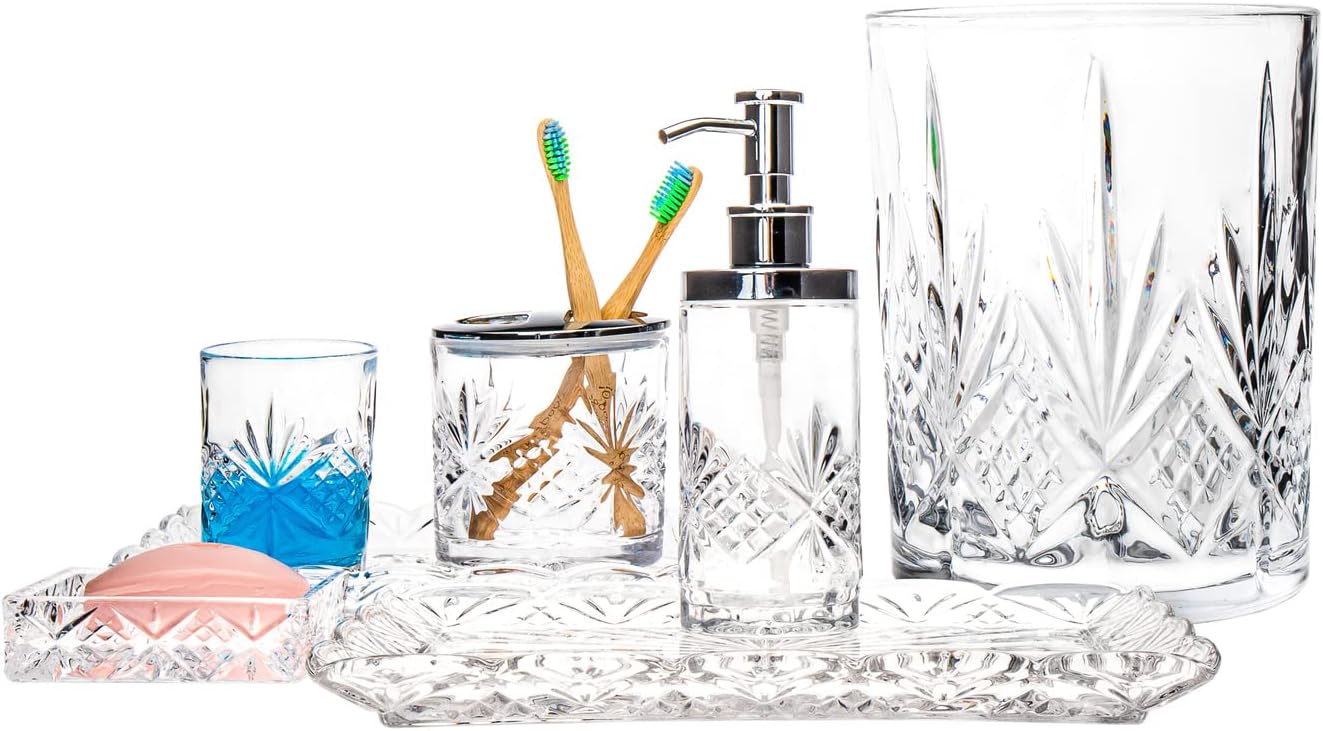Godinger Bathroom Tumbler Cup Glass, Water Glass, Toothbrush Holder, Dublin Crystal Collection, 7oz