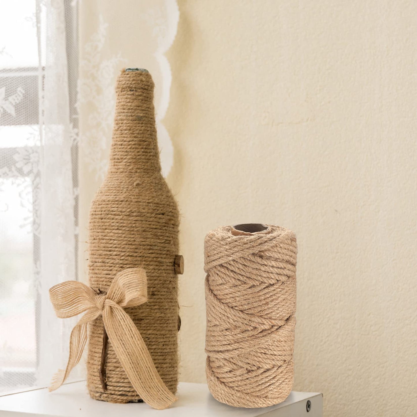 6mm Jute Rope, 164 Feet/50 m Jute Twine, Natural Hemp Rope, Heavy DutyJute Sisal String Cord Rope for DIY Arts Crafts, Gardening, Bundling, Decorating, Cat Scratching Post, Gift Wrapping (6mm x 164ft)