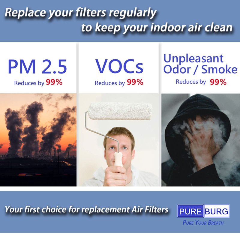 PUREBURG RP-AP088 Replacement Filters Compatible with RENPHO RP-AP088-F1 Fits RP-AP088W RP-AP088B Air Purifiers,2-Pack H13 HEPA Activated Carbon 2-in-1