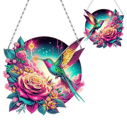 C‘eitura DIY Acrylic Hummingbird & Flower Diamond Painting Hanging Pendant Kit, 5D Special Shape Crystal Art for Home Wall Decor, Unique Gift for Women & Teens