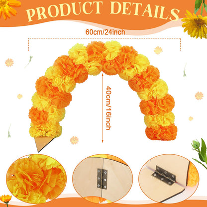 Canlierr Day of The Dead Marigold Arch Kit 24 Inches Wood Dia De Los Muertos Cemetery Grave Decorations Wooden Artificial Marigold Flowers Arch with Stake for Gravestone Graveyard Ground Outdoor