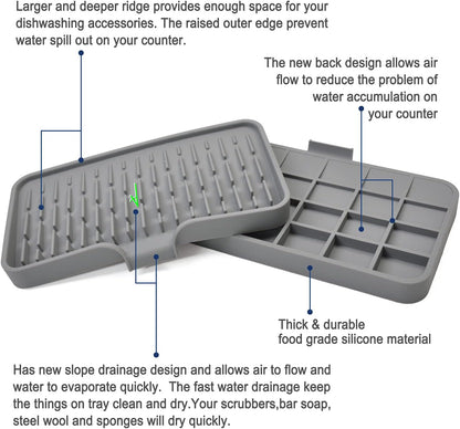 Large Silicone Sponge Holder - Multi-Purpose Self Draining Dish Soap Tray for Kitchen Sink, Waterproof Caddy Organizer