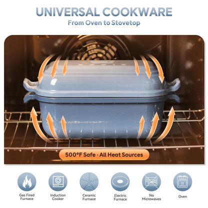 Ryede Dutch Oven for Sourdough Bread Baking, Enameled Cast Iron Dutch Oven Pot with Lid, 10×6 Bread Loaf Pans with Lid for Homemade Bread, Cake, Meatloaf, Oven & Induction Safe (Blue, 3.84 QT)