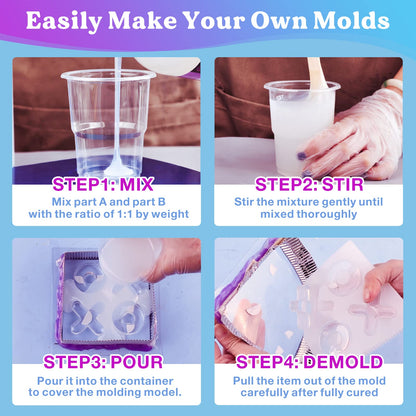 LET'S RESIN Silicone Mold Making Kit-Translucent Silicone Rubber Non-Toxic Liquid Mold Making Silicone-20.46oz Super Elastic Molding Silicone-Ideal for 3D Molds,Resin Molds,Silicone Molds-4H Fast Cure