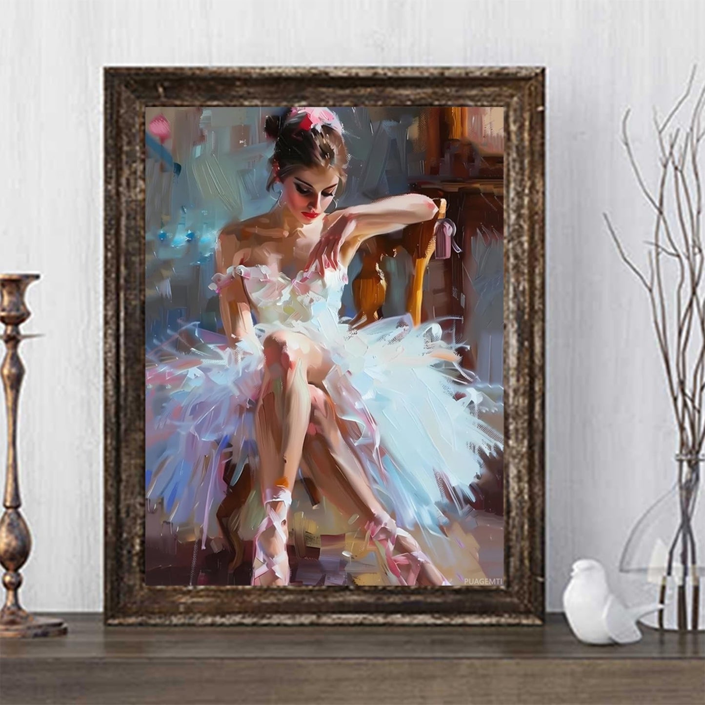 PUAGEMTI Diamond Painting Kits for Adults The Ballerina in The Chair Ballet 5D DIY Diamond Art Kits Full Drill Diamond for Gift Wall Decor and Relaxation Gem Arts 12x16 inch