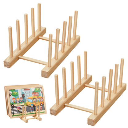 Barydat 2 Pcs Wooden Puzzle Display Stand Jigsaw Holder Rack Puzzle Pot Lid Storage Organizer Shelf for Playroom Decor Craft Collection Lovers