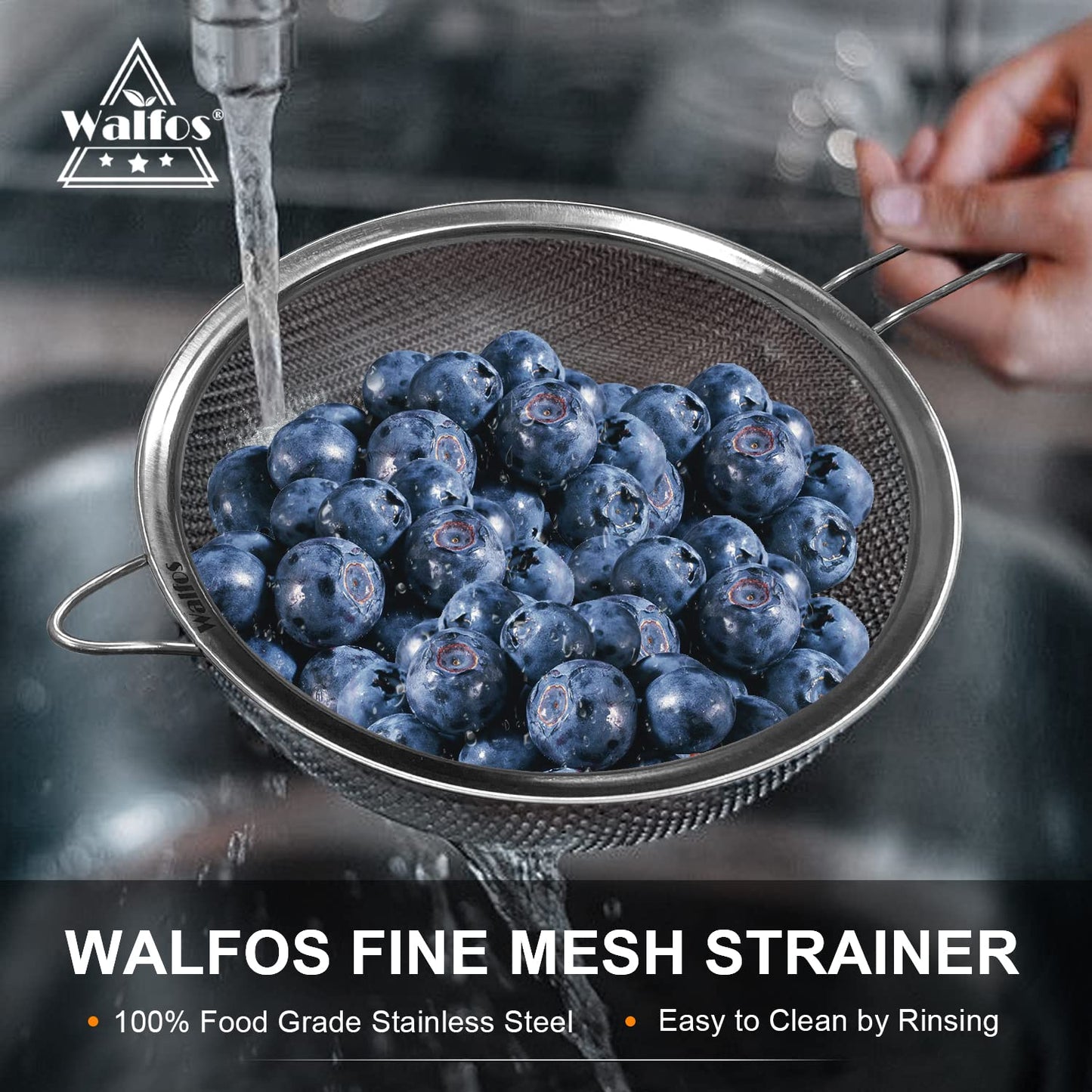Walfos Fine Mesh Strainer Set of 3, Stainless Steel Wire Strainers for Kitchen, Multipurpose Metal Fine Sieve with Handle, Perfect for Food, Rice, Quinoa, 2.7", 4.6", 7"