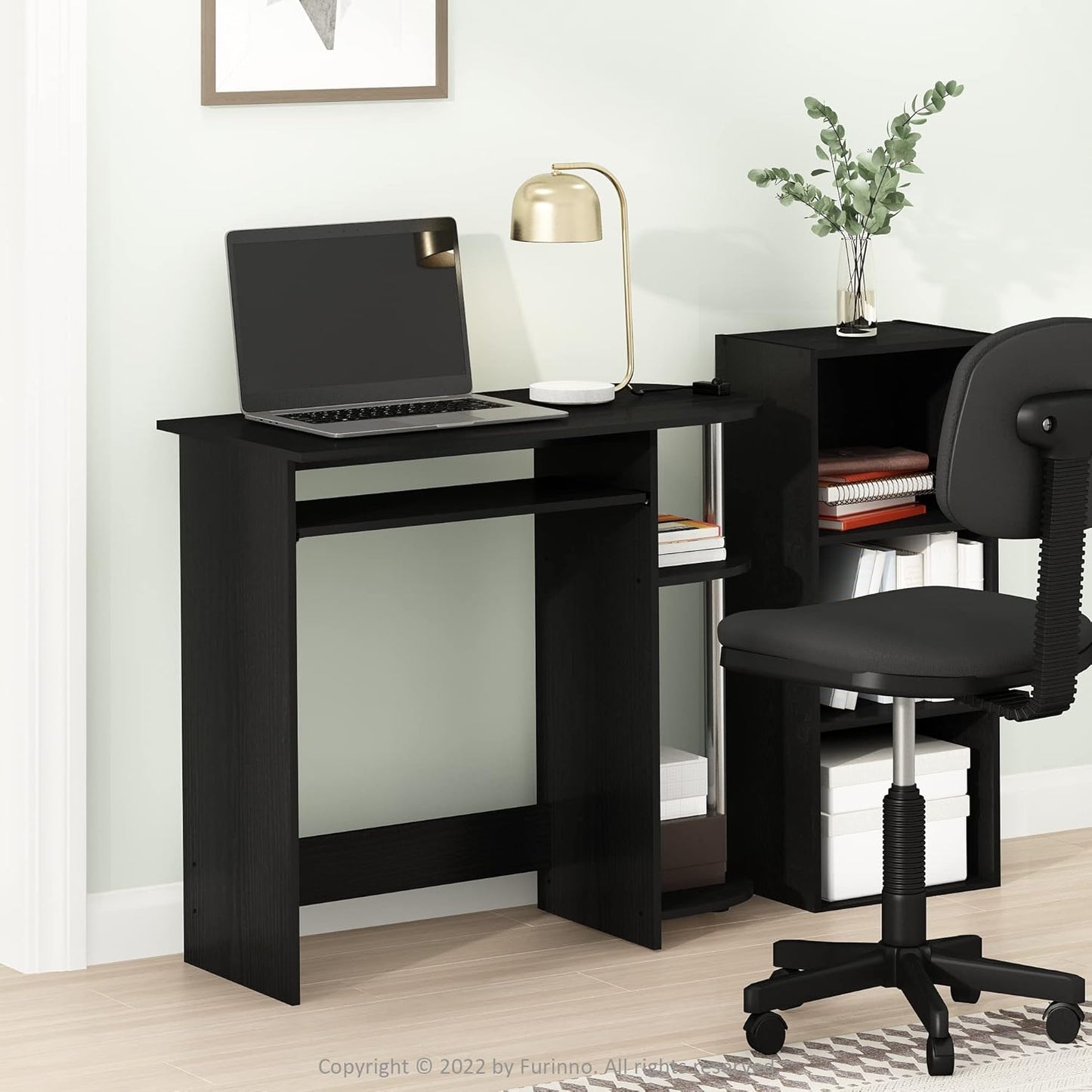 Furinno Simplistic Computer Desk with Keyboard Tray, Easy Assembly, Americano/Stainless Steel