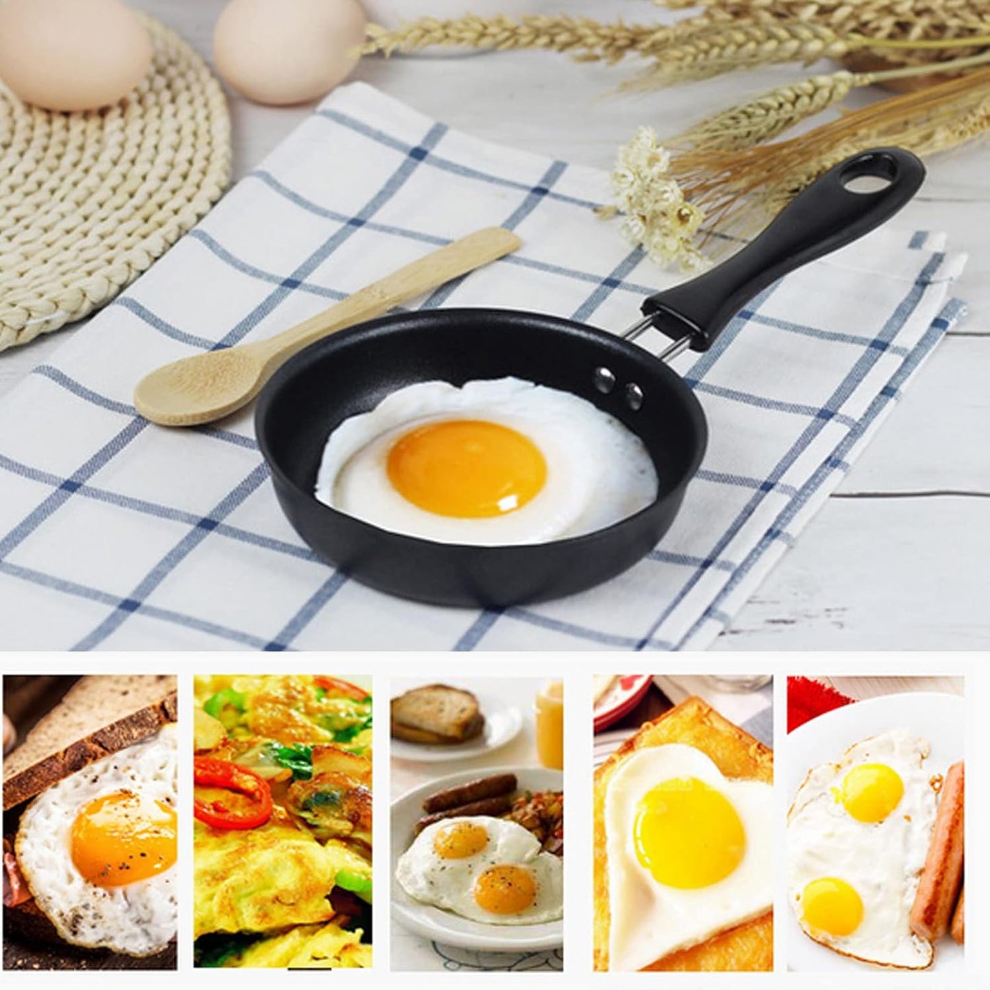 GOWENIC Egg Mini Frying Pan, Black, 12cm Household Small Kitchen Cooker for Frying Eggs
