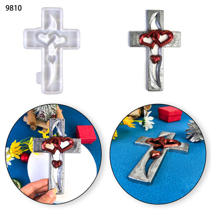 2pcs Heart Resin molds Silicone, Cross molds for Resin Wall Art, Bedroom Living Room Wall Hanging, Tabletop Decoration, Resin molds Silicone Clearance