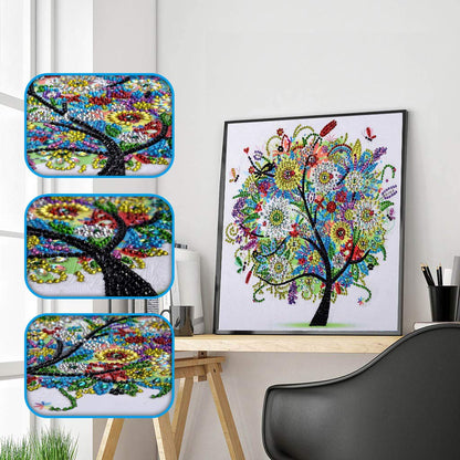 DIY 5D Diamond Painting by Number Kits Diamond Art Special Shape Rhinestones for Adults Beginner Colourful Four Season Tree Home Wall Decor 11.9x11.9 Inch (4 pcs)