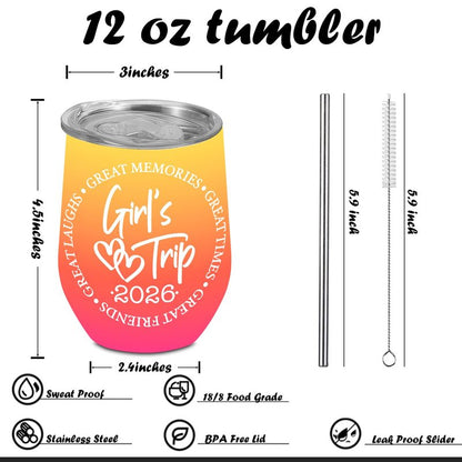 BQXH 4 Pcs Girls Trip Wine Tumbler With Lid, 12 OZ Stainless Steel Tumbler, Girls Trip Gifts Favors Insulated Coffee Cup, Travel Mug Weekend Gifts for Friendship Vacation Bachelorette Party