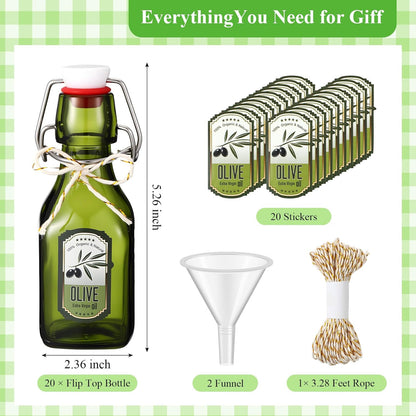 20 Pack Pattern,4oz) Queekay Mini Swing Top Glass Bottles for Vanilla Extract Homemade Olive Oil Bottles with Lids