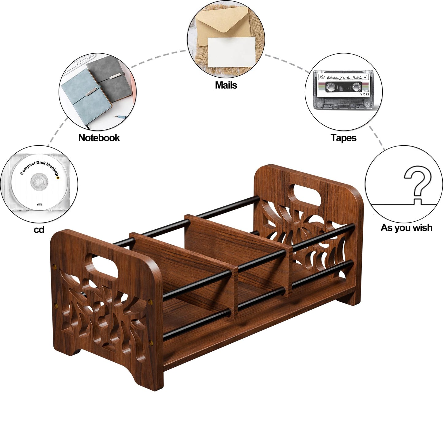 QILICHZ CD Holder,DVD Holder Storage,Wood CD Rack Organizer,DVD Rack,Cassette Tape Storage with Dividers for CDs, DVDS, Tapes,Video Game Cases, Tape Display Stand, Hold 35Pcs