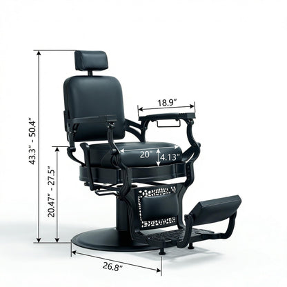 Grace&Grace Barber Salon Chair for Barbershop,Heavy Duty 700 lbs Recline Salon Chair for Hair Beauty Stylist Tattoo Home (Black-Black)