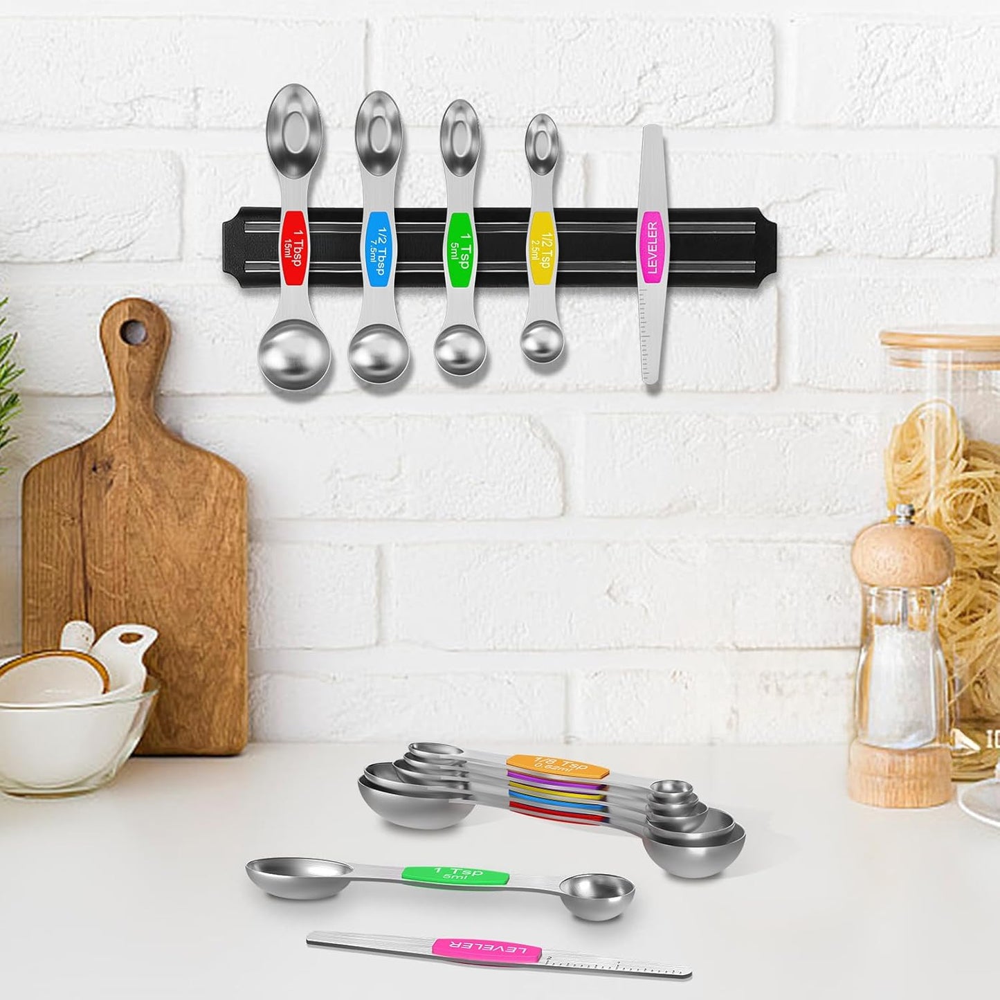 Magnetic Measuring Spoons Set, Wildone Stainless Steel Double Sided Measuring Spoons Set of 7 for Dry and Liquid