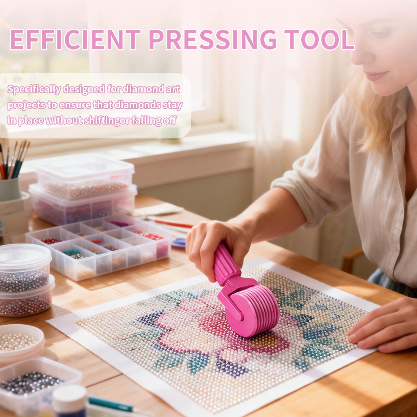 Upgraded Diamond Painting Roller Tool & Straightener, Detachable Diamond Art Roller for Smooth Pressing, 5D Gem Art Accessories and Crafting Supplies for Canvas Flattening, Candy Colors