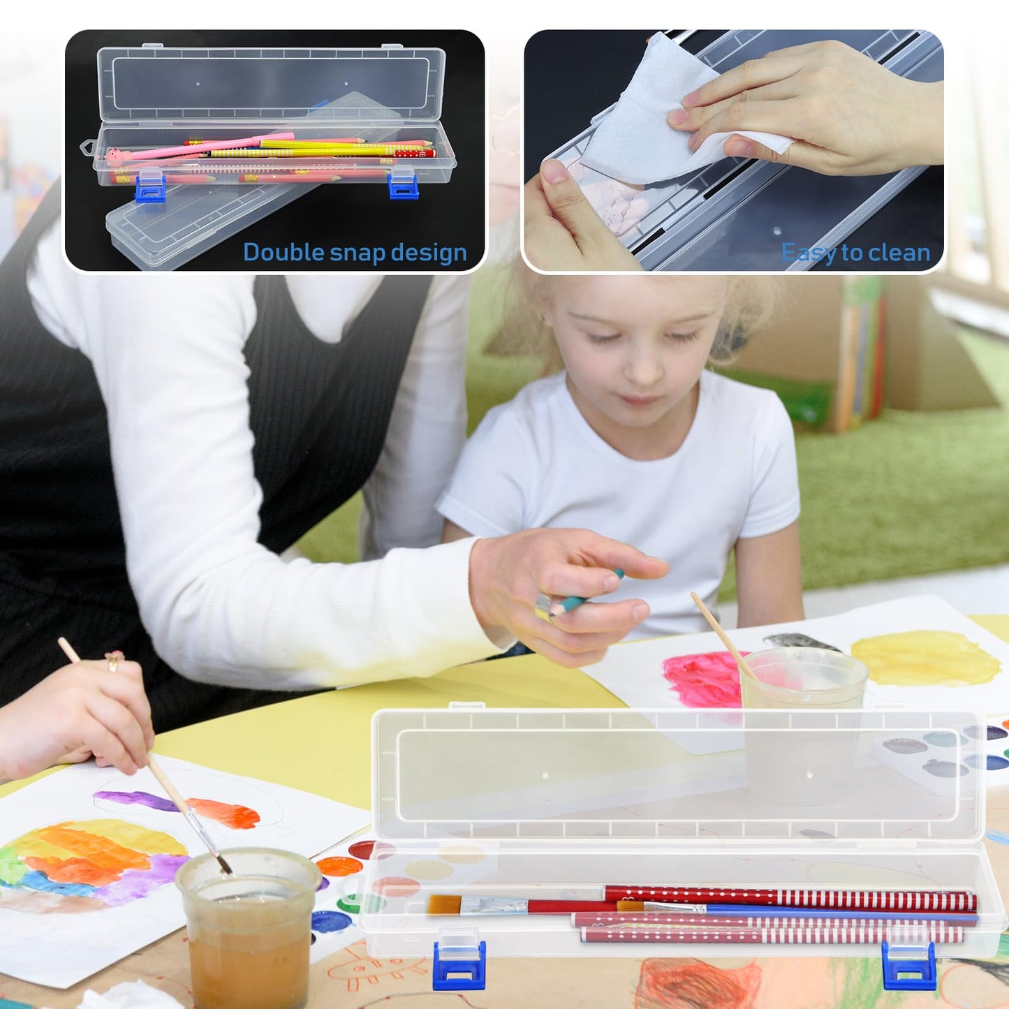 FIREBOOMOON 3 Pack Translucent Plastic Paint Brush Holder, Long Paint Brushes Watercolor Pens Pencils Drawing Tools Storage Box Container Case(13" x 2.8" x 1.4")