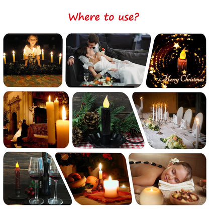 CVHOMEDECO. Glitter Flameless Candles Flickering Battery Operated LED Taper Candles with Timer for Home, Wedding, Halloween, Christmas Decor. Black, 4-3/4 Inch, Set of 2