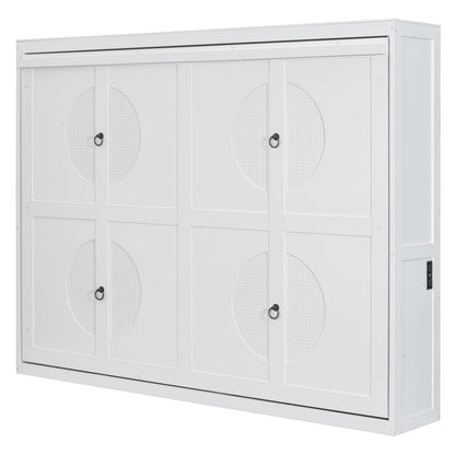 Ball & Cast Murphy Bed Queen Size Wall Chest with Charging Station and Slat Support,Wood Hideaway Cabinet Platform Bedframe w/Leg,can be Folded,Space-Saving,for Small Room,Dorms,White