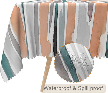 60x102 inches Modern Rectangle Tablecloth, Teal Orange Grey Abstract Washable Fabric Cover for Home Decor