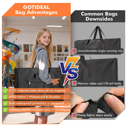 GOTIDEAL Large Art Portfolio Bag,Side Widening, 24x36 Inches Waterproof Art Portfolio Case with Shoulder&Handle Carry, Storage Carrying Bag for Artwork Sketch Drawing Canvas Photography Poster