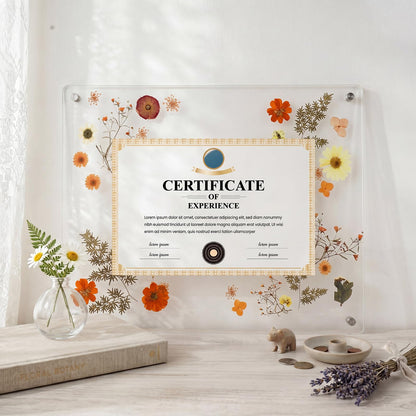 Lineshading Pressed Flower Diploma Frame Floating Clear Acrylic Degree Frame Wall Mount Picture Frames with Dried Pressed Flowers for Certificate Degree Painting Artworks DIY Craft, 15.4 x 12.4 Inch