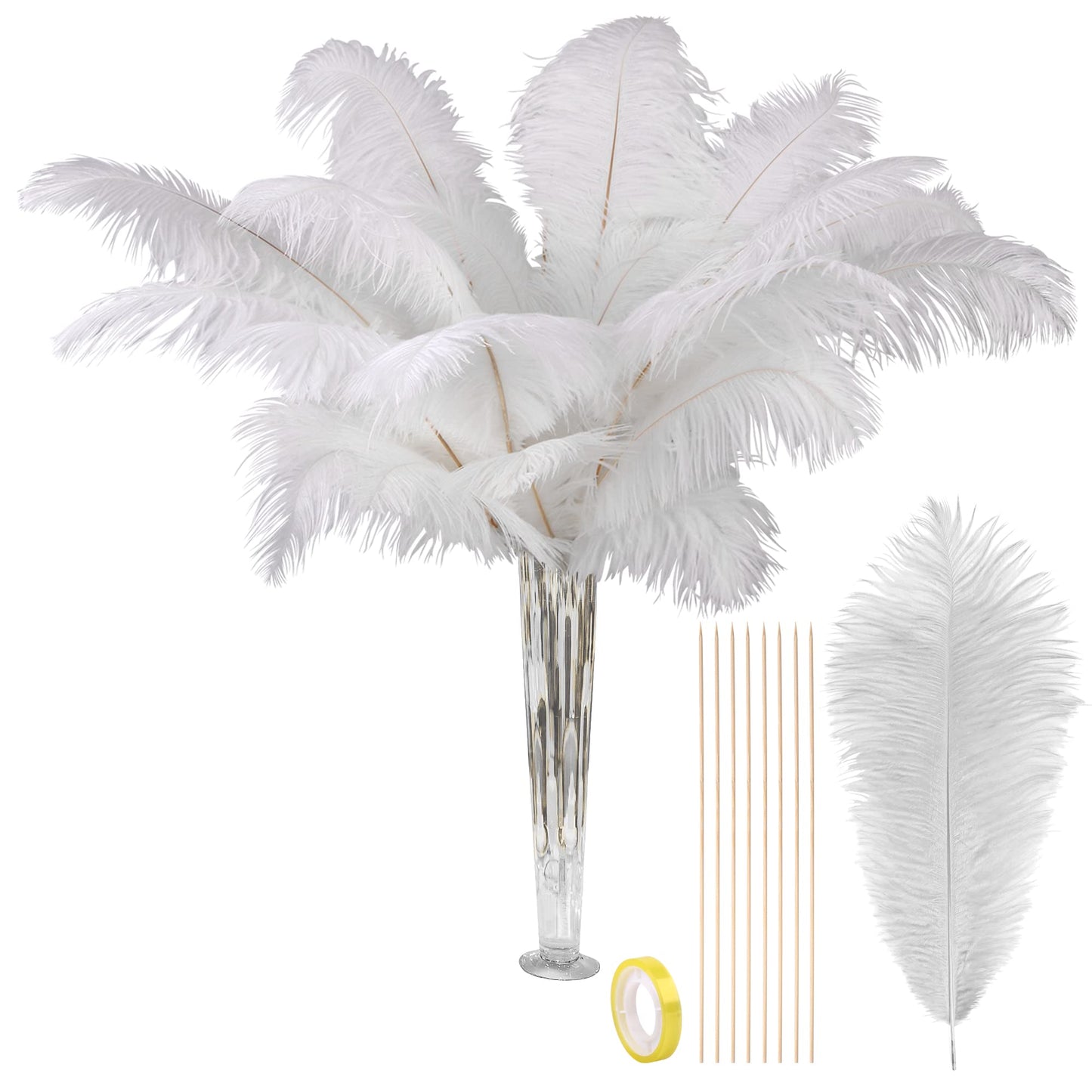 VIJIV Natural White Large Ostrich Feathers Bulk 10 Pieces - Making Kit 28 Inch Long Feathers for Crafts Flowers Vase Home Decorations Wedding Party Centerpiece Floral Arrangement