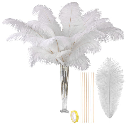 VIJIV Natural White Large Ostrich Feathers Bulk 10 Pieces - Making Kit 28 Inch Long Feathers for Crafts Flowers Vase Home Decorations Wedding Party Centerpiece Floral Arrangement