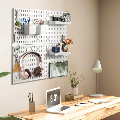 SHGJ&SOFT Peg Board Wall Organizer Panels, 22pcs - Includes 4 White Pegboards & Accessories, Plastic Pegboard for Home，Office, Craft Room, Gaming Setup, 24″×24″, Wall Mount Display Pegboard Panel Kits
