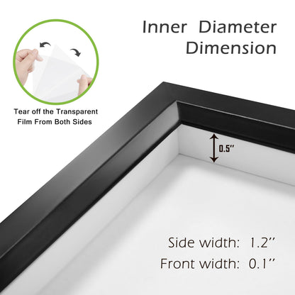 FrameWorks 2-Pack 1 3/8" Thick Black Wooden Shadow Box Picture Frames 4” x 6” with Removable White Mat to 3.5" x 5" Photo