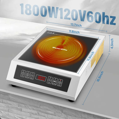 WaterElfo Professional Portable Induction Cooktop,1800 Watts 120V Commercial Range Countertop Burner, 1800 Watts Induction Burner with Sensor Touch and LCD Screen Low noise, timed