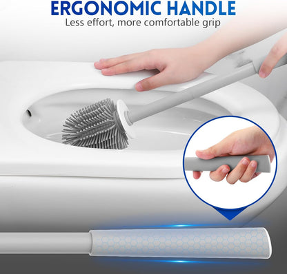 Toilet Brush and Holder Set, Silicone Toilet Bowl Cleaner Brush for Bathroom & RV Cleaning, Space Saving Design