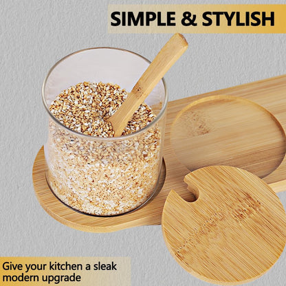 Glass Condiments Container-Seasoning Box with Spoons for Spice Salt Sugar Cruet (3P)