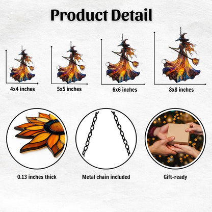 Scary Witch Acrylic Suncatcher Stained Glass Effect Window Car Hanging Christmas Ornament Indoor Outdoor Decor Garden Sun Catcher Panel for Halloween Lover for Women Mom Grandma
