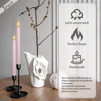 Unscented Long Spiral Taper Candle Handmade Dripless Pink 10 Inch Smokeless Tall Twisted Candlesticks Elegant Wave Design for Home Wedding Festive Décor