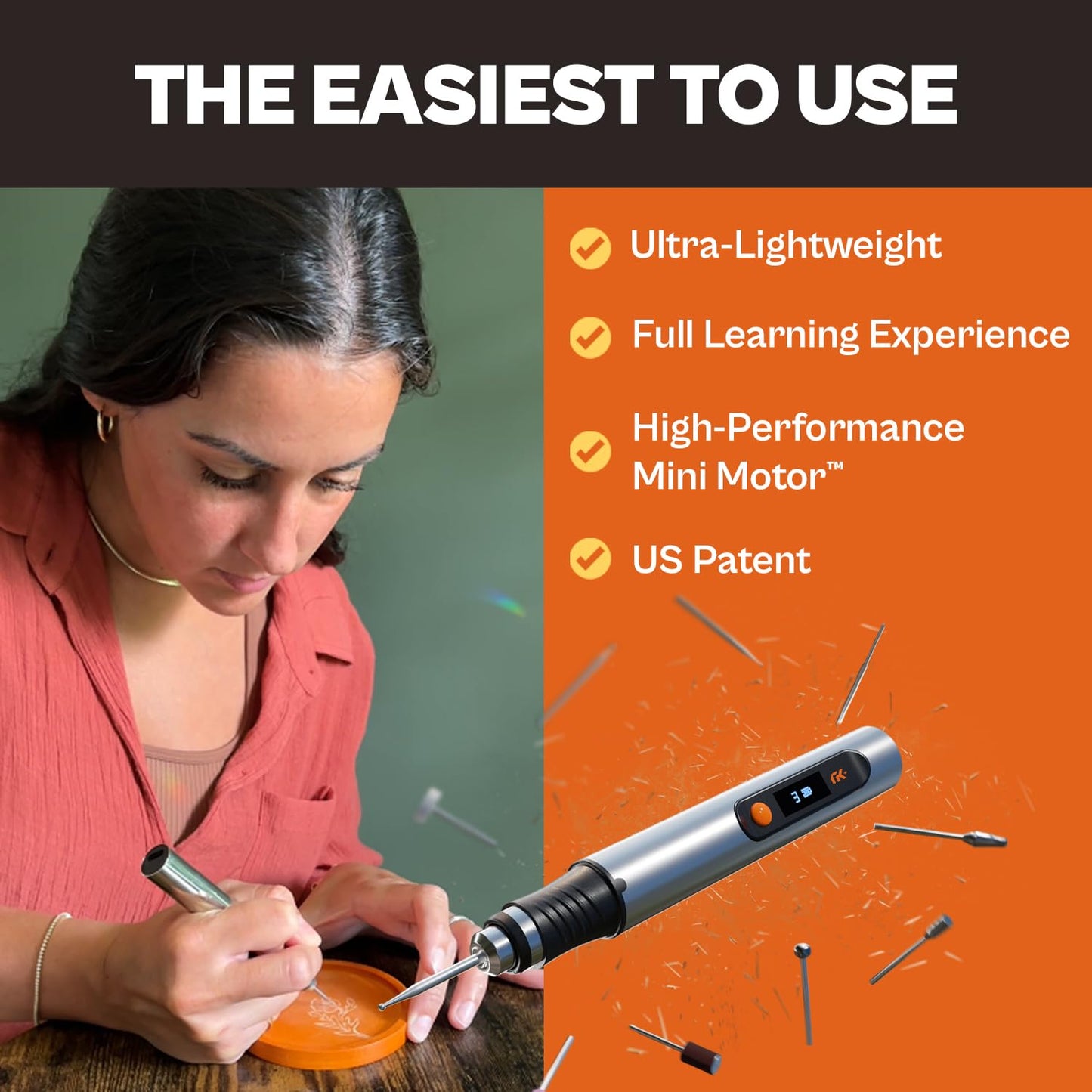 Resparked Customizer Engraving Pen (Formerly Culiau): Ultimate Cordless Portable Tool for Artists & DIYers - Engrave 50+ Surfaces - Beginner Friendly - Rechargeable - Free 30 Bits & Mastery Guide